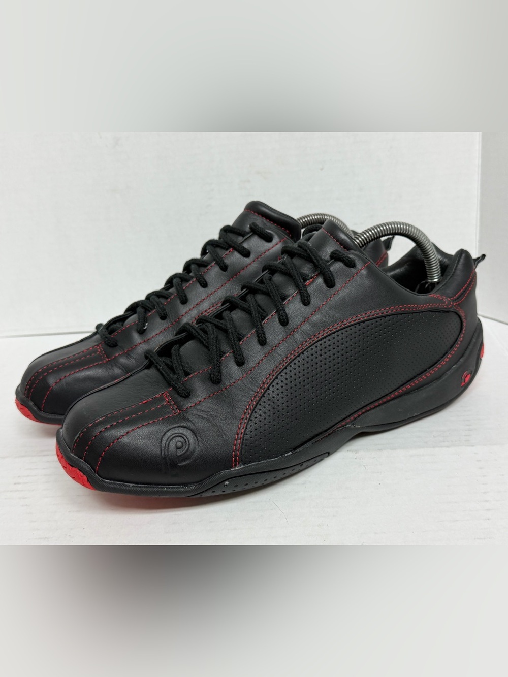 Mens Piloti Sebring Sneakers Black & Red Leather Driving Racing Shoes Size 9